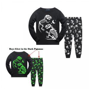 Junellz Boys Pyjamas Sets Glow in The Dark Kid pajamas 100% Cotton Dinosaur Child pajamas sets Kids Outfit Clothes Toddler Pjs