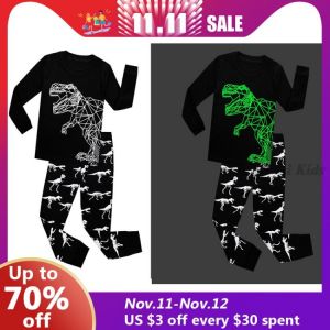 Baby Boys Pajamas Sets Dinosaur Sleepwear Glow in Dark Pijamas Green Light Sleepwear Kids Cotton Clothes Suit Full Sleeve Pyjama