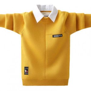 Cotton boys pullovers spring boys warm jacket teenage winter velvet sweaters turn-down collar knitted clothes bottoming shirt
