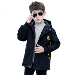 Winter Polyester Jacket For Boy New 2021 Korean Version Plus Velvet Thickening Windbreaker Keep Warm Hooded Children's Clothi