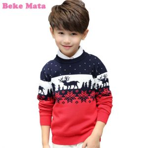 Christmas Sweaters For Boys 2021 Winter Elk Print Kids Boy Clothes Long Sleeve Double Thicken Cotton Knit Children Sweaters 3-9Y