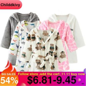 Boys and girls Flannel pajamas robe Autumn and winter Children bathrobe soft comfortable Kids baby cute homewear clothes 2-8 Y