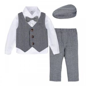 Baby Formal Suit Infant Blazer Toddler Gentleman Tuxedo Outfit Wedding Birthday Gift Winter Long Sleeve Clothes Set 4PCS