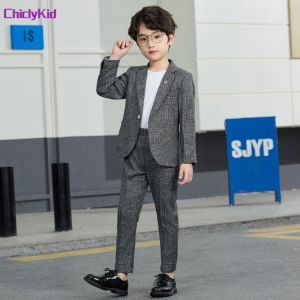 Boys British Suit Jacket Kids Formal Tuxedo Dress Spring Clothes Set Child Wedding Party Ring Bearer Blazer Pant Toddler Costume