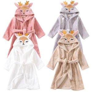 Winter Boys Girls Pajamas Baby  Flannel Robes Child Sleepwear Bathrobe Boy Girl Robes Hooded Homewear Kids Cartoon Fawn Bathrobe