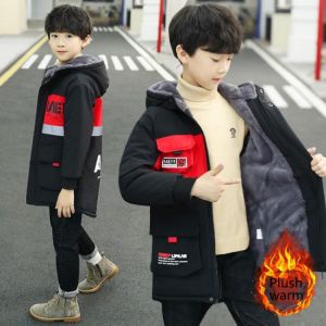 Children's Winter Boys' coat Outdoor Jacket Hooded Plush Warm Windbreaker Autumn Casual Boys' School Overcome Cotto