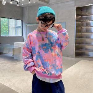Kids O-Neck Sweatshirt for Boy Tie-Dye Print Causal Coat For Spring Autumn Children Long Sleeve Cotton T Shirt For Boy Age 5-14T