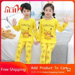 Pokemon Pikachu Kids Pajamas Set Baby Girl Long Sleeve Tops+ Pants Cotton Pajamas For Children Sleepwear Toddler Kid Clothes Set