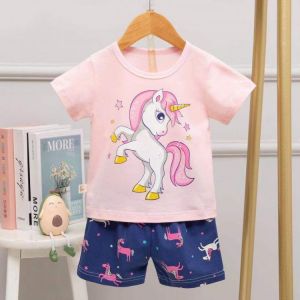 Children's clothing Unicorn Girls Summer Fashion Cartoon Pajamas With Pants Cotton Suit Baby Boy Pyjamas Kids 2 to 8 Years