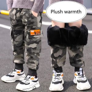 Children's boys' Plush pants 2021 new middle-aged and old boys' autumn and winter cotton pants thickened trousers K