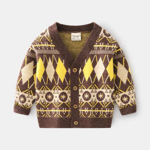 Kids Sweater Jackets Fashion Boys' Cardigan Sweater Single Breasted Long Sleeve Spring/Fall Clothes Casual Children Sweaters 