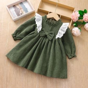 Autumn Winter Newborn Baby Girls Corduroy Lace Knee-length Dress Clothes Long Sleeve Children Kids 2 3 Year 6 9 12 18 Month