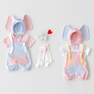 Celveroso Cute Baby Girls Clothes Summer Sunsuit  lovely Elephant Rompers+Sun Hat Cartoon Set Infant Outfit Girls Jumpsuit