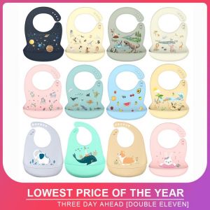 Silicone Bib Waterproof Saliva Dripping Banana Bibs Cartoon Newborn Feeding Soft Edible Aprons Baby Adjustable Burp Scarf