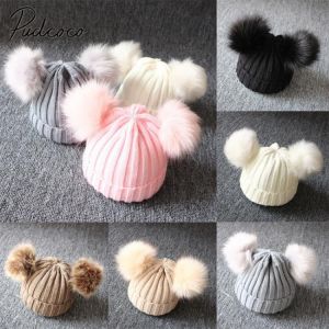2019 Brand New Newborn Baby Kids Girls Boys Winter Warm Knit Hat Furry Balls Pompom Solid Warm Cute Lovely Beanie Cap Gifts