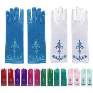 VOGUEON Girl Elsa Coronation Gloves Long Finger Gloves Sequins Printed Clothes Girl Halloween Party Princess Costume Accessories