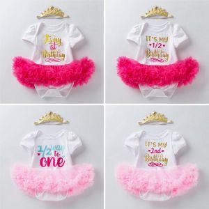 2021 New Baby Girl's Birthday Dress Baby Half Year Old 1-2 Years Old Short Sleeve Mesh Skirt