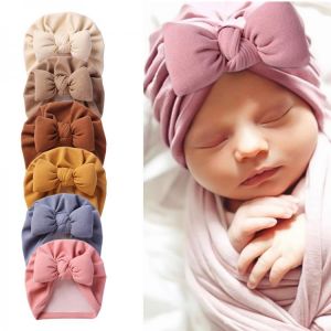 Boutique Faux Cashmere Baby Hat Warm Autumn Winter Beanies Solid Bow Topknot Bonnet Infant Boys Girls Caps New Turban Headwraps