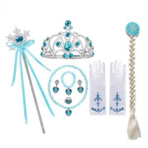Girls Anna Elsa Cospaly Sets Crown Magic Wand Necklace Wig Gloves Accessories  Earring Bracelet Sleeping Beauty Belle Party Gift