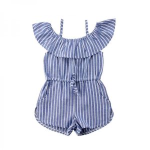 Toddler Baby Girls Clothes Rompers Children Kids Newborn Striped Off Shoulder Jumpsuit Clothing Set Ruffled Overalls Outfit 1-6Y