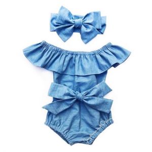 Newborn Kids Baby Girls Front Bowknot Bodysuit Romper Jumpsuit Outfits Set Cotton Romper Summer Front Bowknot Bodysuit 0-24M
