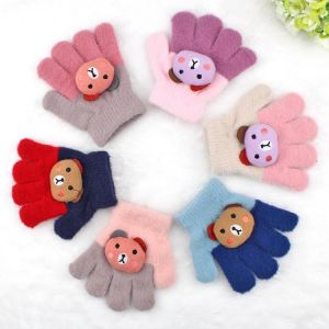 1 Pair New Cute Cartoon Doll Baby Kids Gloves Winter Woolen Boys Girls Mittens Thick 3-6 Years Children Keep Finger Warm