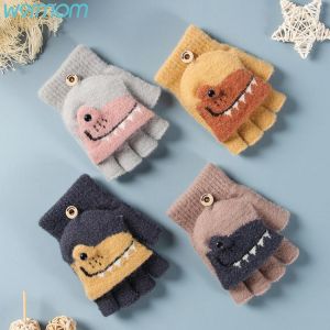 Warmom Toddler Kids Winter Knitted Fingerless Gloves Thick Warm Outdoor Writing Convertible Flip Top Half Finger Mittens 6-10Y