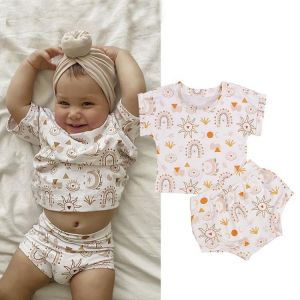 Baby Girls Clothes Summer T-shirt Shorts Set Cartoon Geometric Printed Short Sleeve Tops Triangle Pants Chidren's Clothing Se
