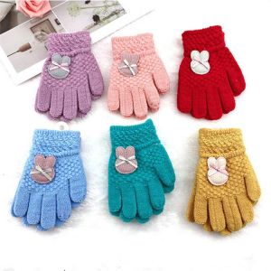 1 Pair Kids Knitted Gloves Winter Warm Children Full Fingers Mittens Boys Girls Cute Cartoons Soft Gloves for 3-10 Years Old