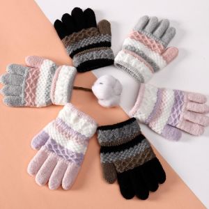 Winter Autumn Kids Gloves Soft Knitted Thick Warm Baby Girl Boys Mittens Outdoor Children Full Finger Gloves 3-8 Years