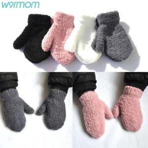 Warmom 1-4Y Kids Gloves Winter Baby Plush Coral Gloves Toddler Full Fingers Cute Mittens Warm Windproof Glove For Boys Girls