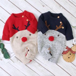 Baby Boys Girls Christmas Rompers Reindeer Knitted Infantil Jumpsuits Toddler New Year's Costume Children Warm Wool Clothes 0