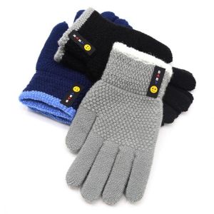 Wecute Child Gloves for 6-10years Boys Autumn and Winter Warm Gloves Simple Smiley Knitted Woolen Gloves Outdoor Cycling Soft