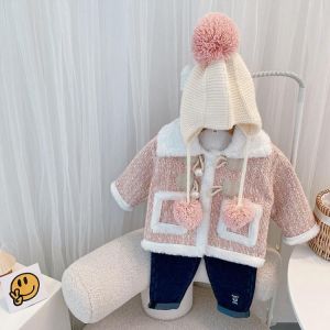Girls' Jacket Thickened Winter Clothes 2021 New Foreign Style Net Red Girl Baby Lapel Sweater Children's Jacket