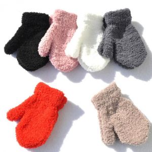 Plush Thick Warm Baby Gloves Winter Plus Velvet Mittens Children Kid Coral Fleece Full Finger Gloves Half Finger Flip Gloves