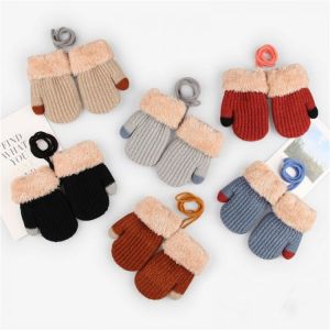 0-3Y Baby Boys Girls Knit Gloves Winter Warm Thicken Knitted Mittens Solid Rope Gloves for Children Toddler Kids Accessories