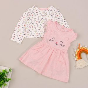 Fashion Baby Girls Spring Autumn Two-piece Clothing Set Long Sleeve Button Access Control Coat and Small Floral Sleeveless Dress
