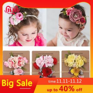 3Pcs Pearl Flower Baby Headband Infant Girl Nylon Elastic Hair Bands Artificial Floral Newborn Photography Prop Hair Accessories
