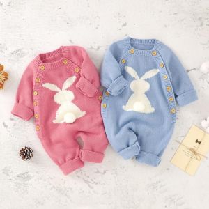 Baby Romper For Autumn Knitted Newborn Boys Girls Jumpsuit Outfit Cute Rabbit Pompom Infant Children Winter Clothing Long Sleeve