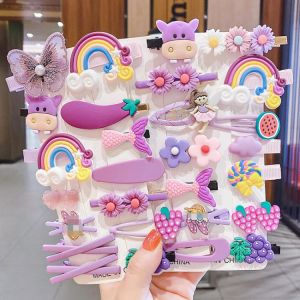 14Pcs Children Hairpins Set Cute Fruit Rainbow Flower Baby Girl Hair Clip Clothing Accessories for Toddler Kids Headwear