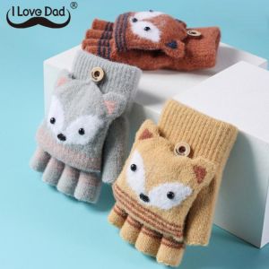 Cartoon Fox Baby Gloves Autumn Winter Kids Girl Boy Fingerless Gloves Warm Knitted Thick Children Mittens Half-Finger Gloves