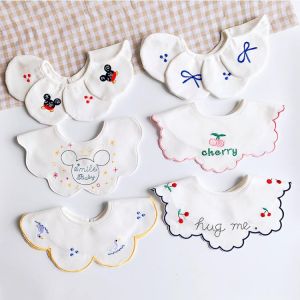INS Korean Autumn New Baby Bib Cotton Baby Saliva Towel  Burp Cloths Round Petal Rice Feeding Pocket 0-2 Years Old