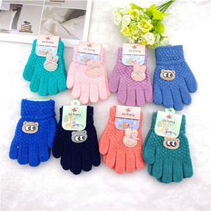 3-10 Years Kids Gloves Cartoon Bear Boys Girls Glove Winter Knitted Mitten Warm Thicken Mittens Velvet Thick Keep Finger Warm