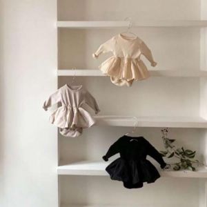 MILANCEL 2021 autumn baby girls bodysuits ruffle skirt style baby one piece toddler girls jumpsuits long sleeve baby outfit