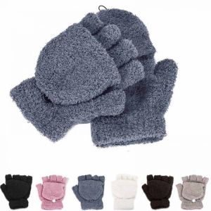 2020 Winter Warm Thickening Wool Gloves Knitted Flip Fingerless Flexible Exposed Finger Thick Gloves Mittens Men Women Glove
