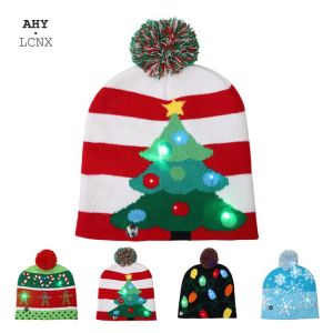 Christmas Baby Hat Or Scarf Set Winter Warm Knitted Beanie Santa LED Light Up Hats for Kids Adult New Year Party Warmer Cap