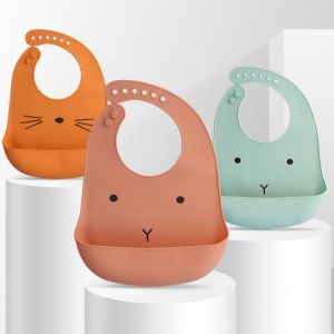 Waterproof Soft Baby Silicone Bibs Cute Cartoon Printed Kids Girl Boy Adjustable Children Bib Baby Lunch Feeding Stuff