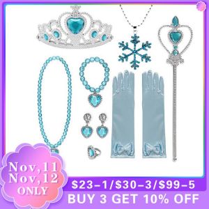Girls Elsa Accessories Gloves Wand Crown Jewelry Set Elsa Wig Braid for Princess Dress Clothing Cosplay Snow Queen 2 Accessories