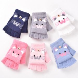 Cartoon Baby Mittens Winter Warm Kids Baby Girl Gloves Knitted Children Toddler Teething Mitten  Winter Gloves Kids