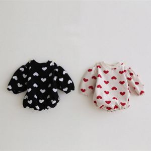 MILANCEL baby one piece heart print baby girls bodysuits puff sleeve baby suit baby fur jumpsuit